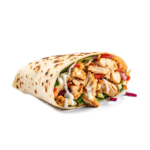 Chicken shawarma wrap with fresh veggies.