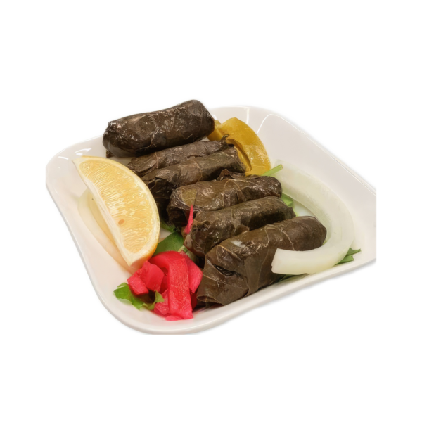 Stuffed grape leaves (Dolma) on a plate.